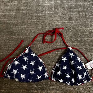 Xhilaration Red White Blue Patriotic Stars Stripes Reversible Bikini Top Large